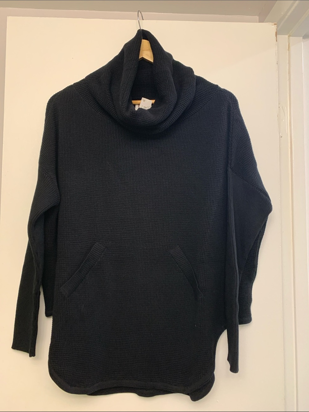 PLANET by LAUREN G NWT waffle cotton cowlneck sweater black .